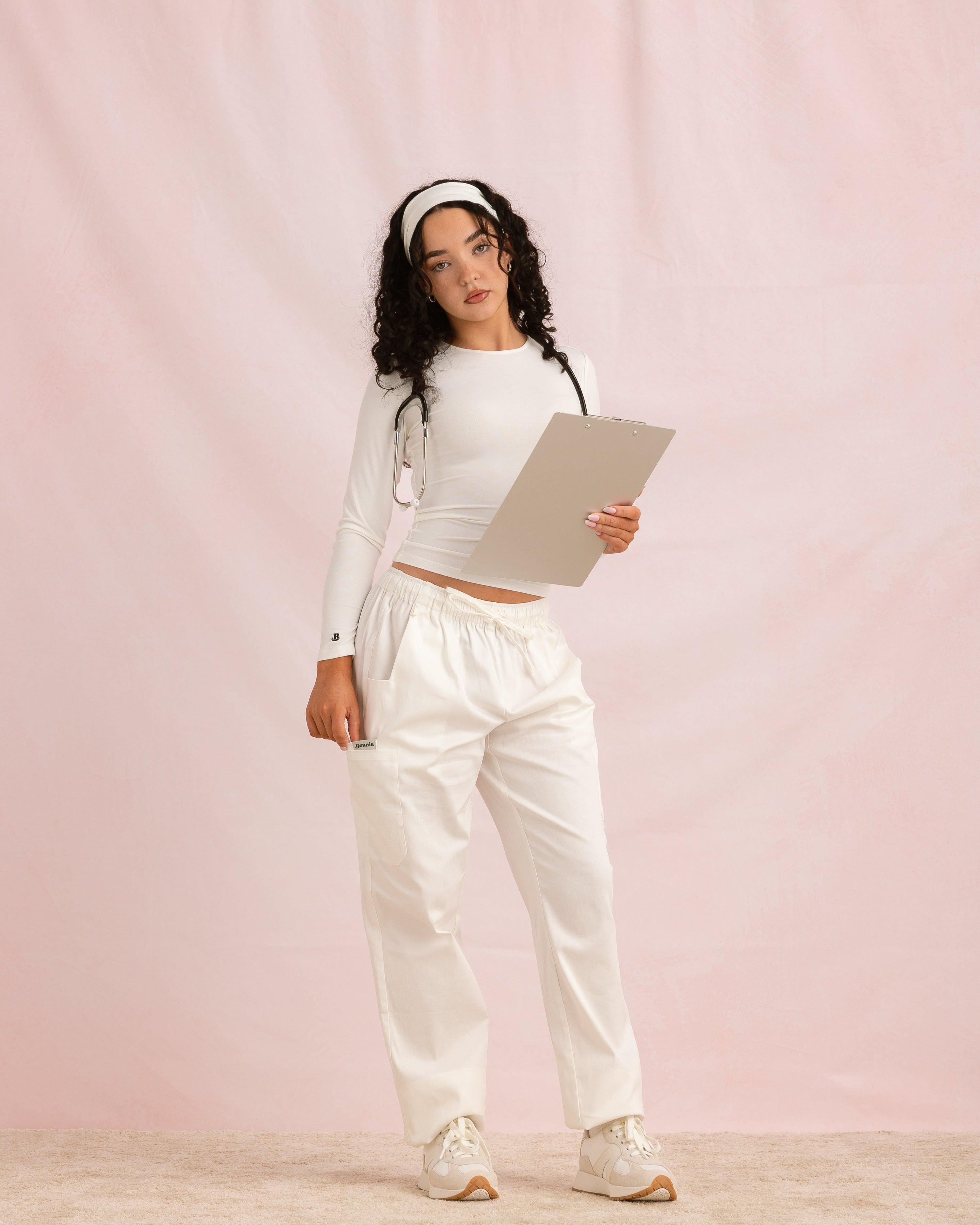 Crewneck Bamboo Long Sleeve Top | White