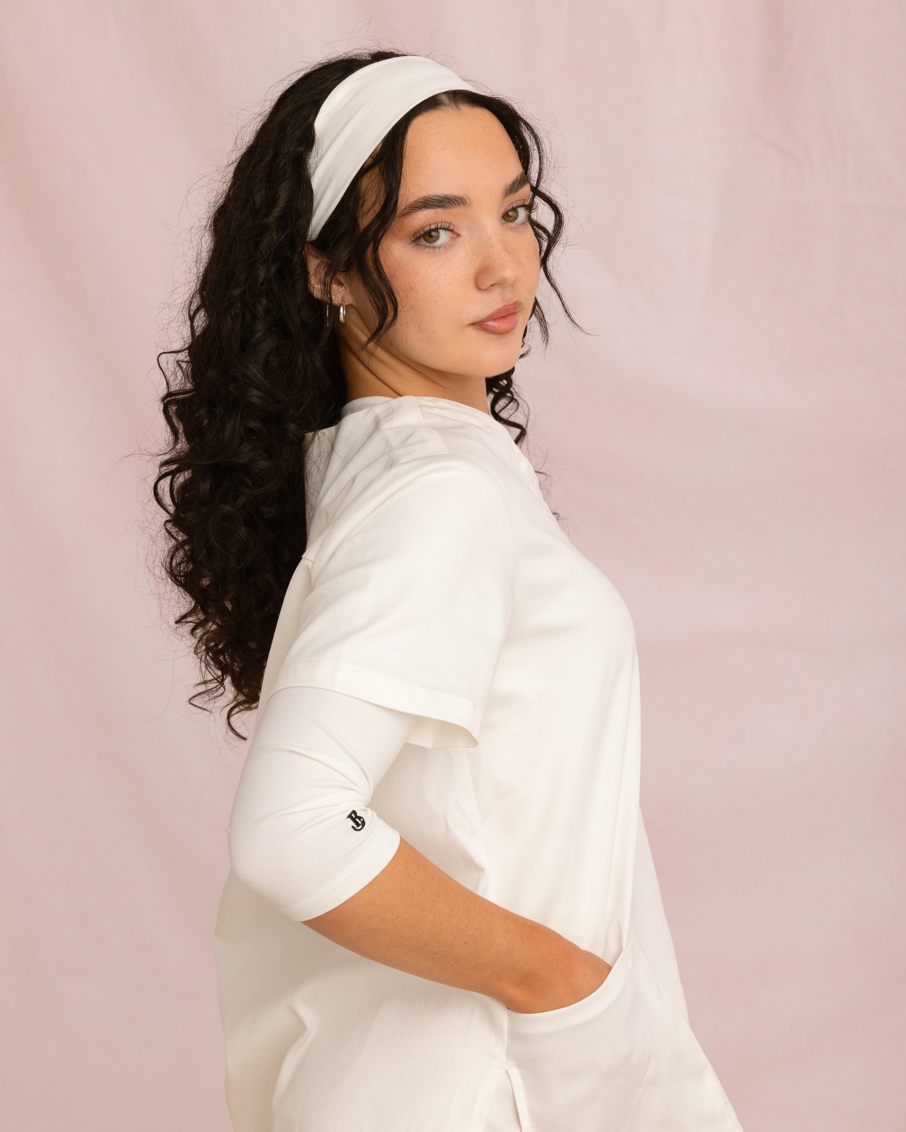 Crewneck Bamboo ¾ Sleeve Top | White