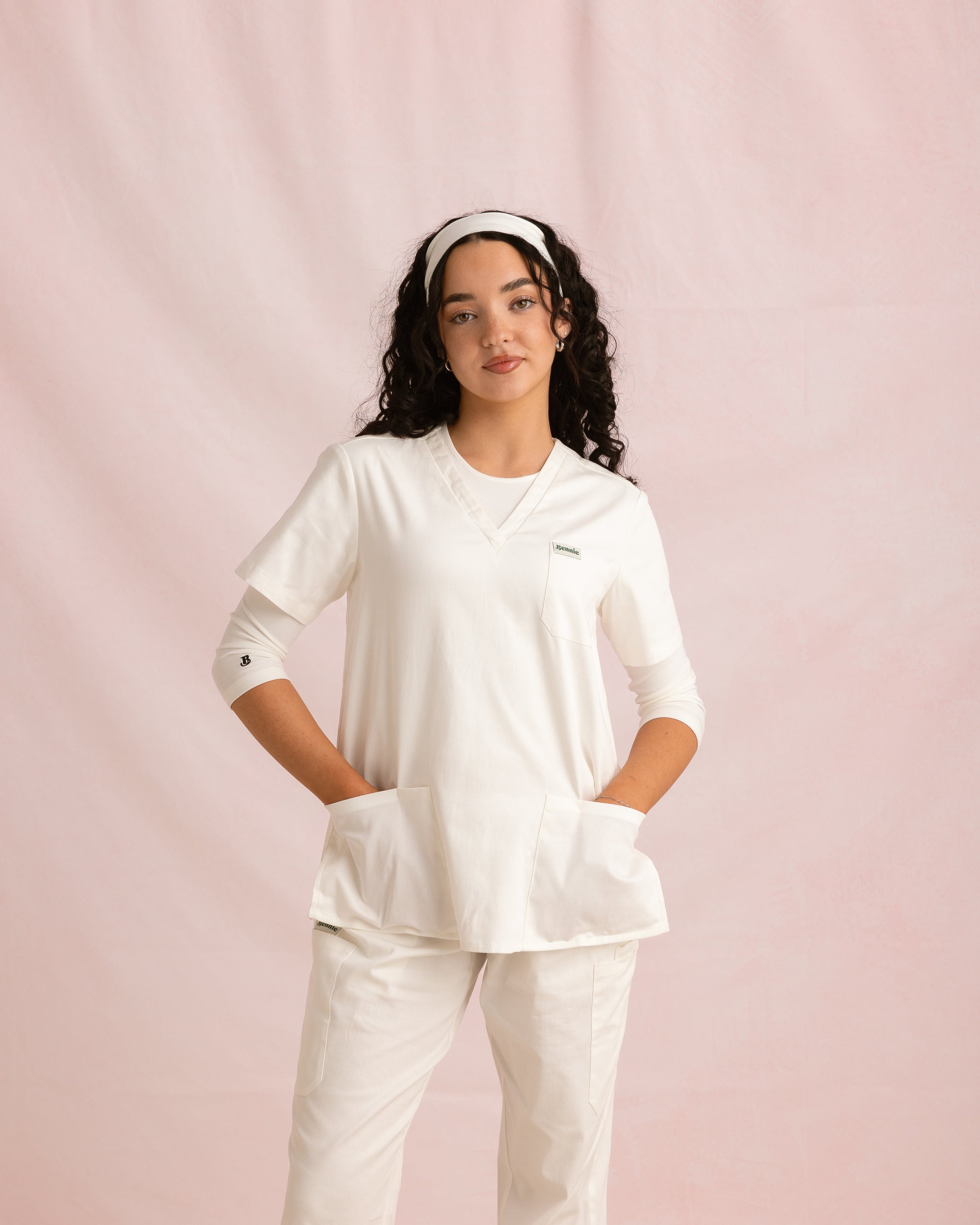 Crewneck Bamboo ¾ Sleeve Top | White