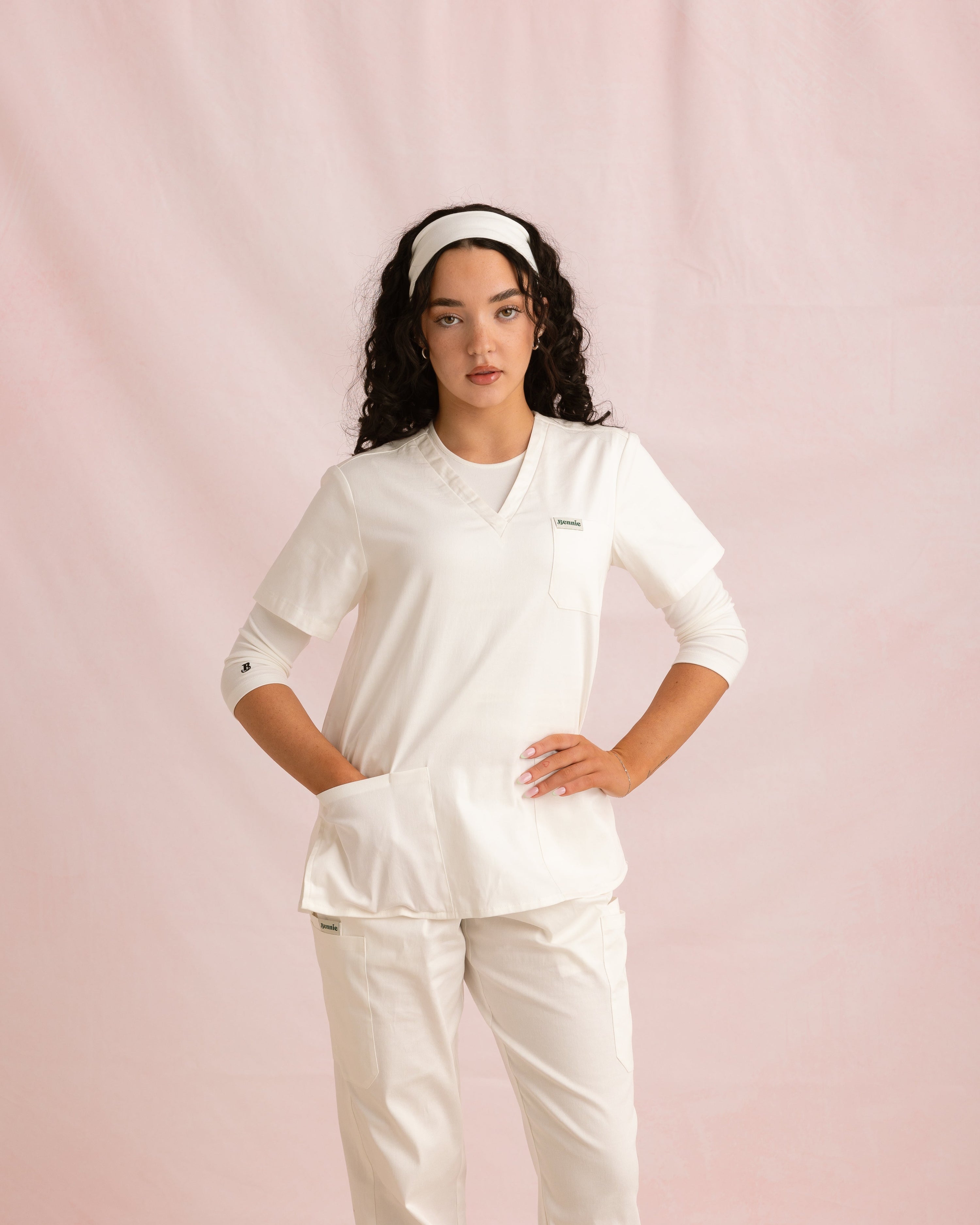 Crewneck Bamboo ¾ Sleeve Top | White