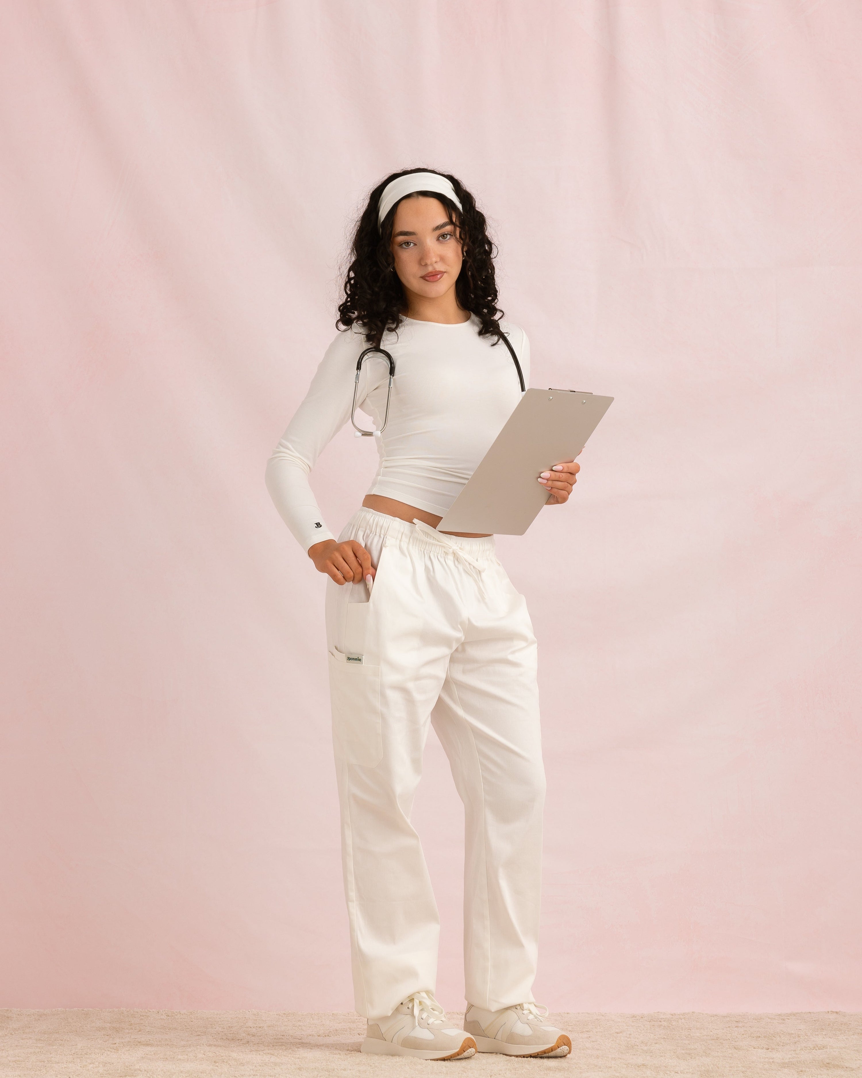 Crewneck Bamboo Long Sleeve Top | White