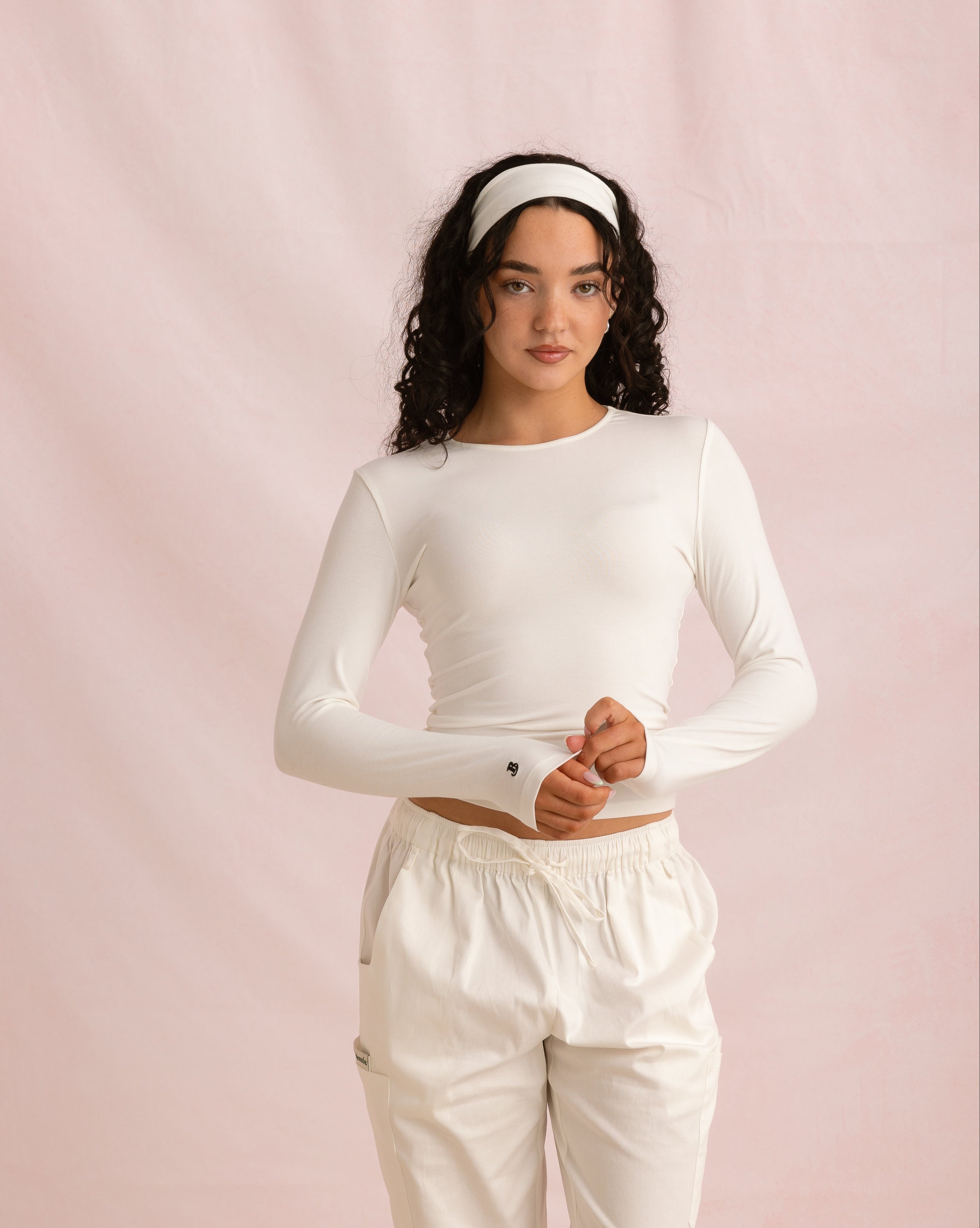 Crewneck Bamboo Long Sleeve Top | White