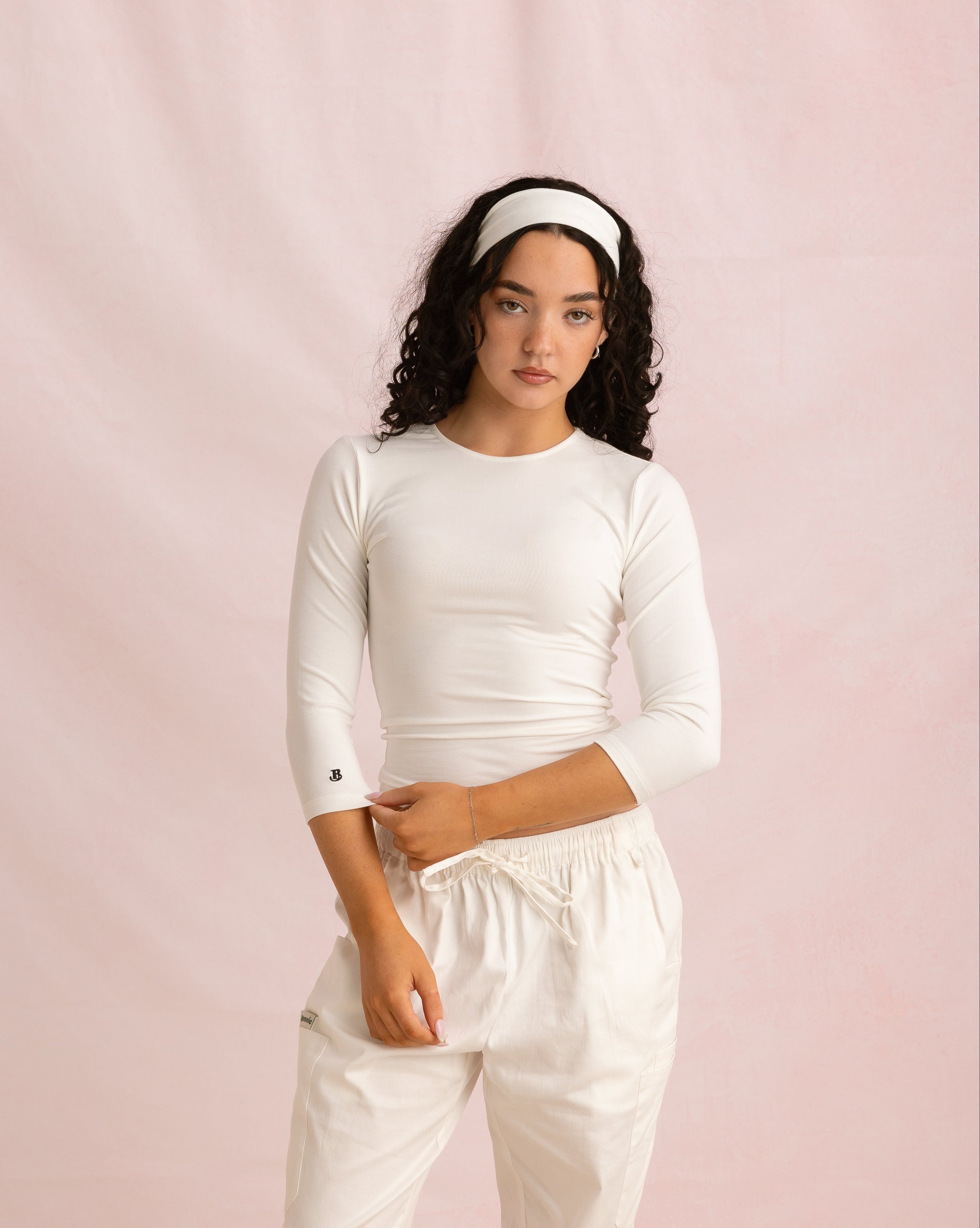 Crewneck Bamboo ¾ Sleeve Top | White