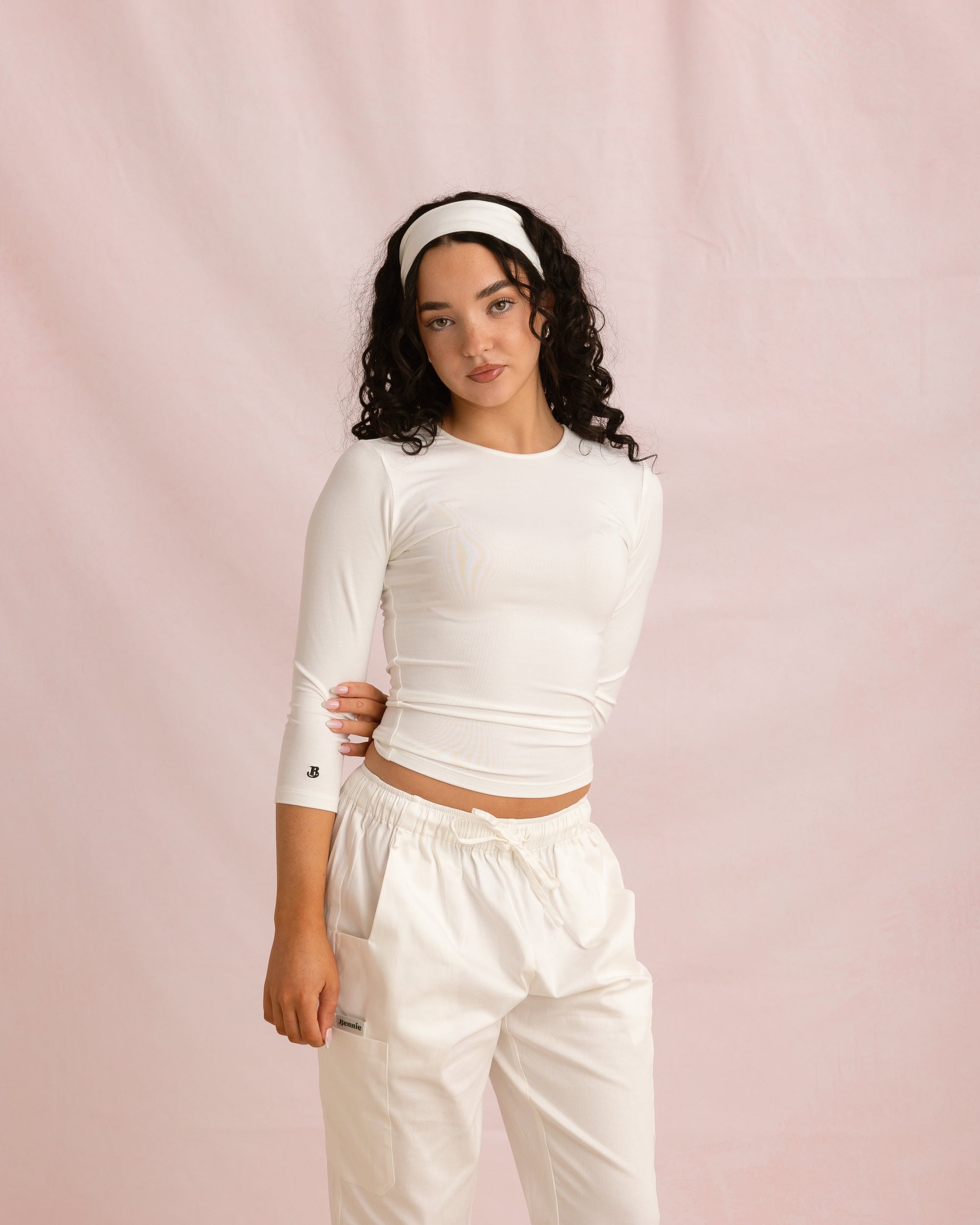 Crewneck Bamboo ¾ Sleeve Top | White