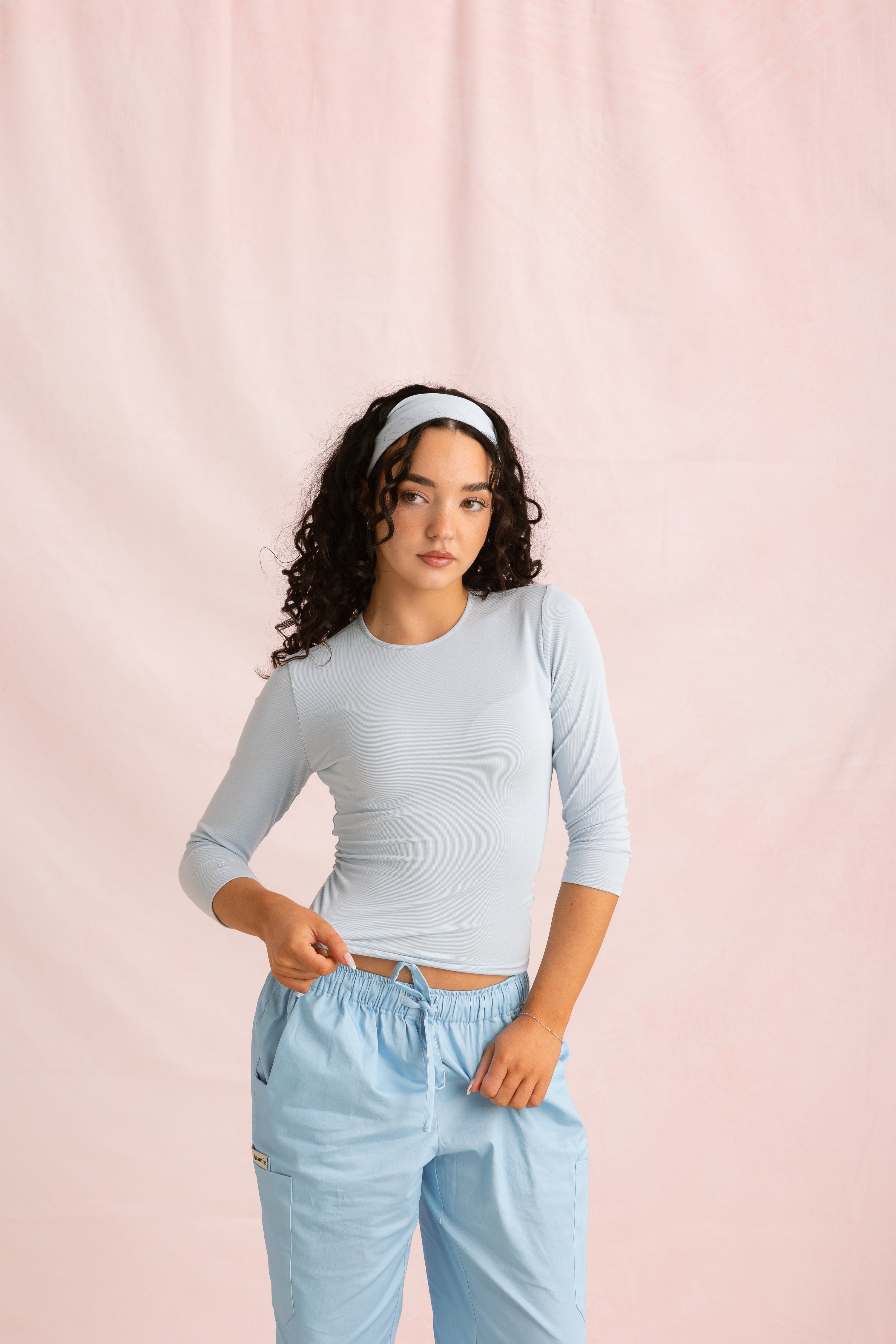 Crewneck Bamboo ¾ Sleeve Top | Blueberry