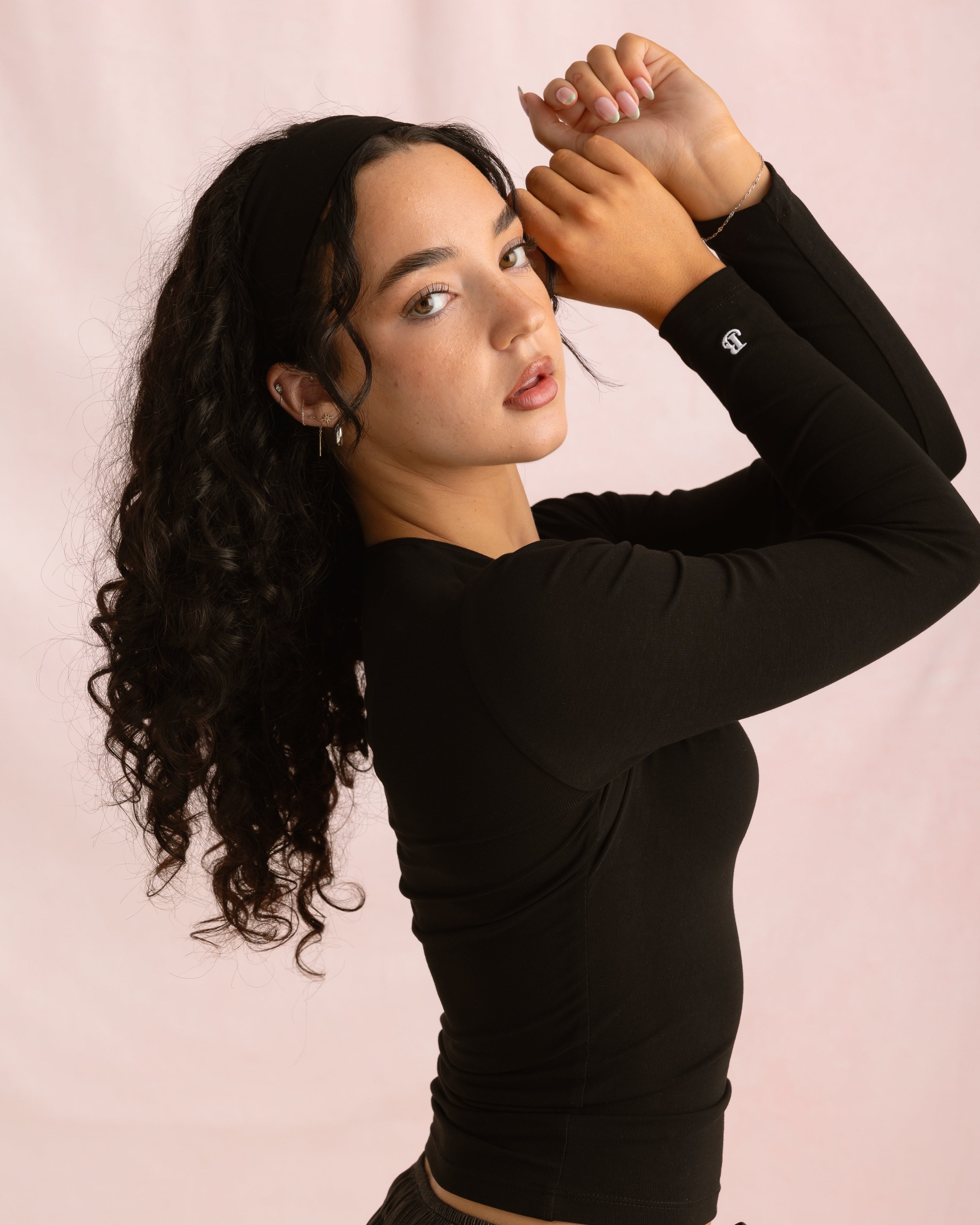 Crewneck Bamboo Long Sleeve Top | Black