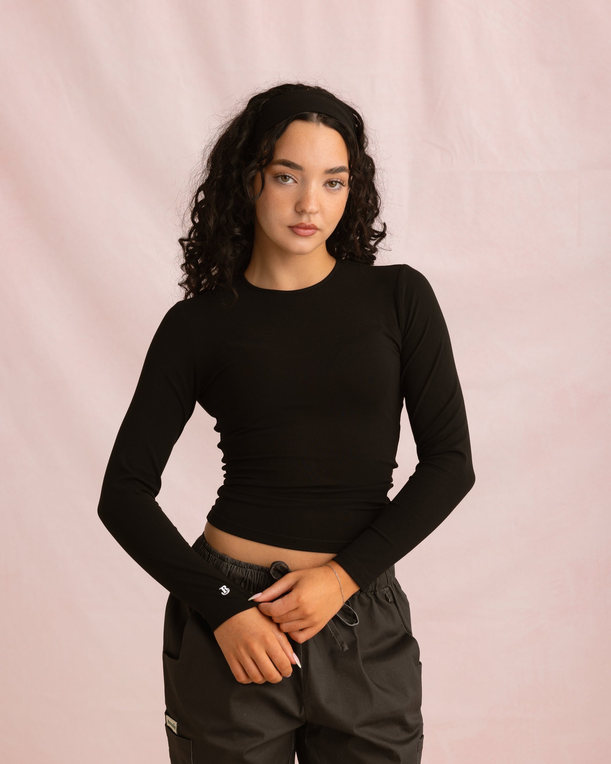Crewneck Bamboo Long Sleeve Top | Black