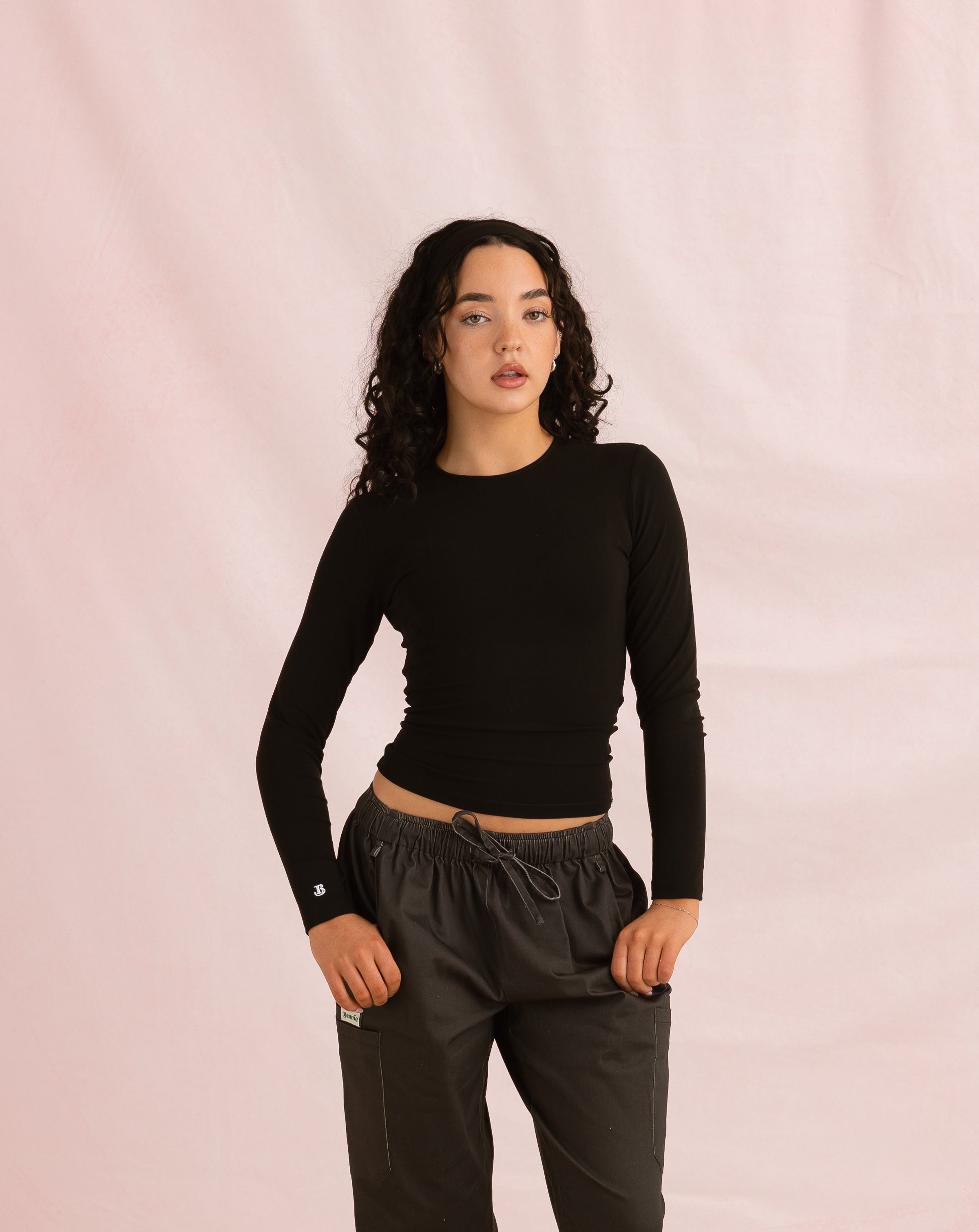Crewneck Bamboo Long Sleeve Top | Black
