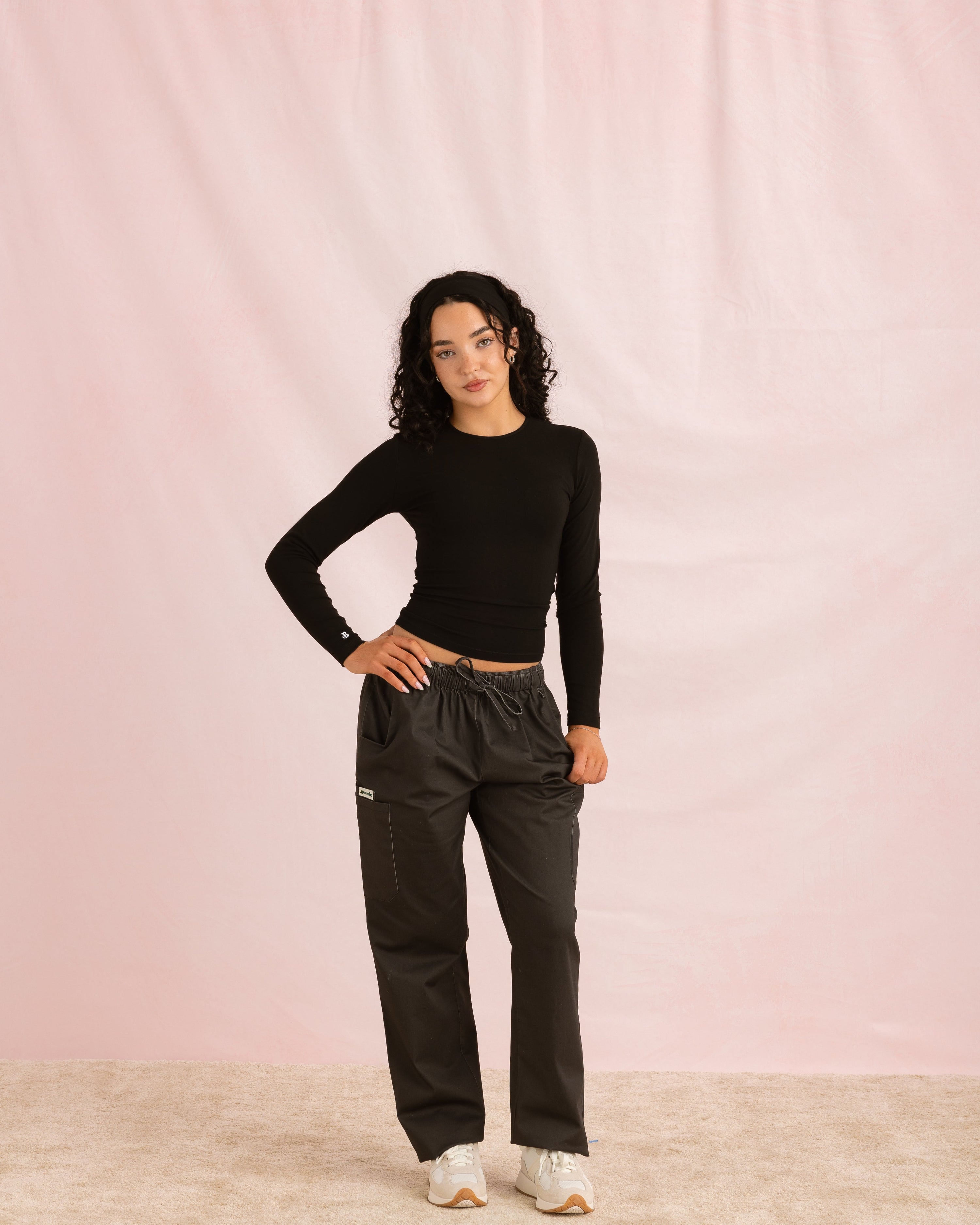 Crewneck Bamboo Long Sleeve Top | Black