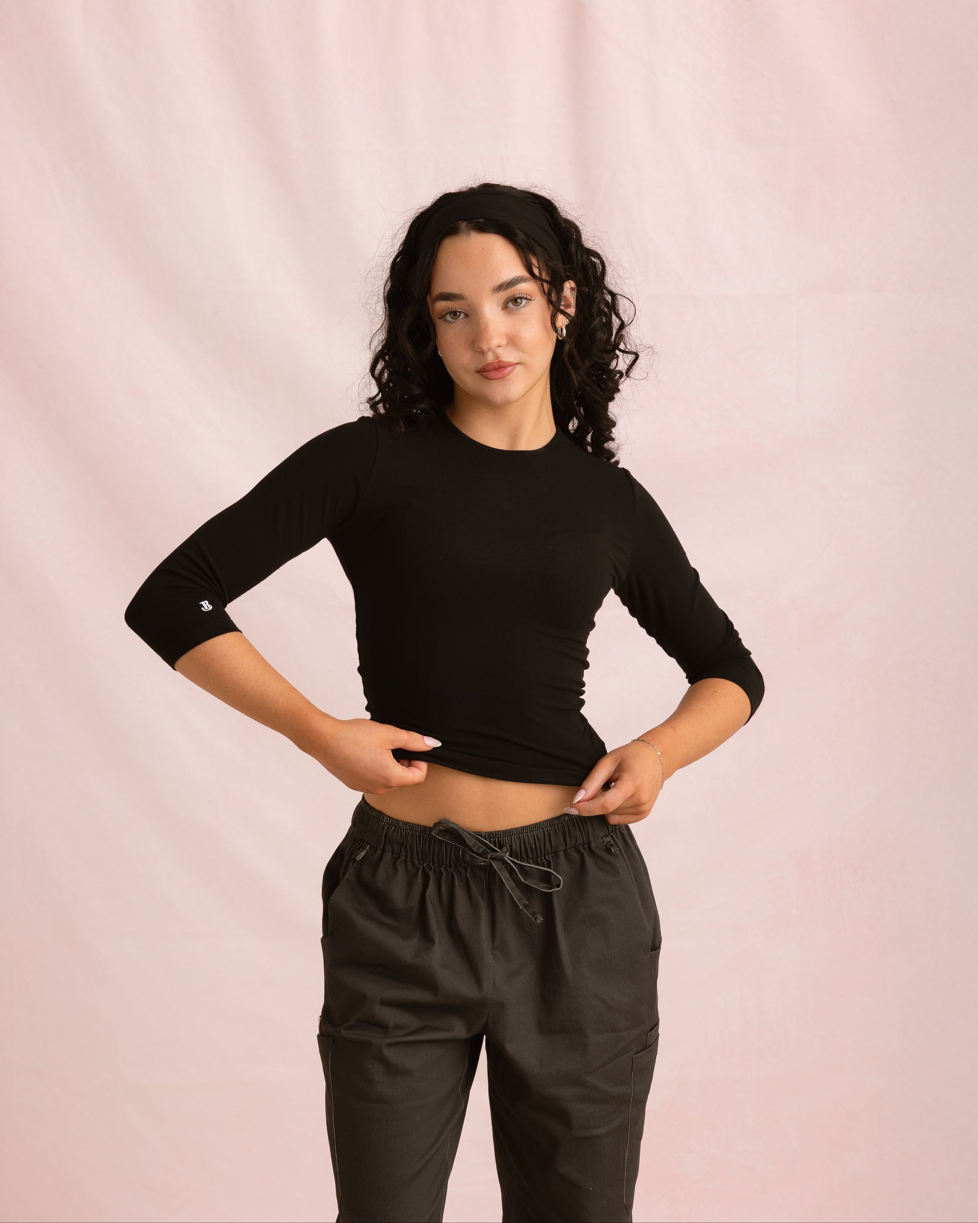 Crewneck Bamboo ¾ Sleeve Top | Black