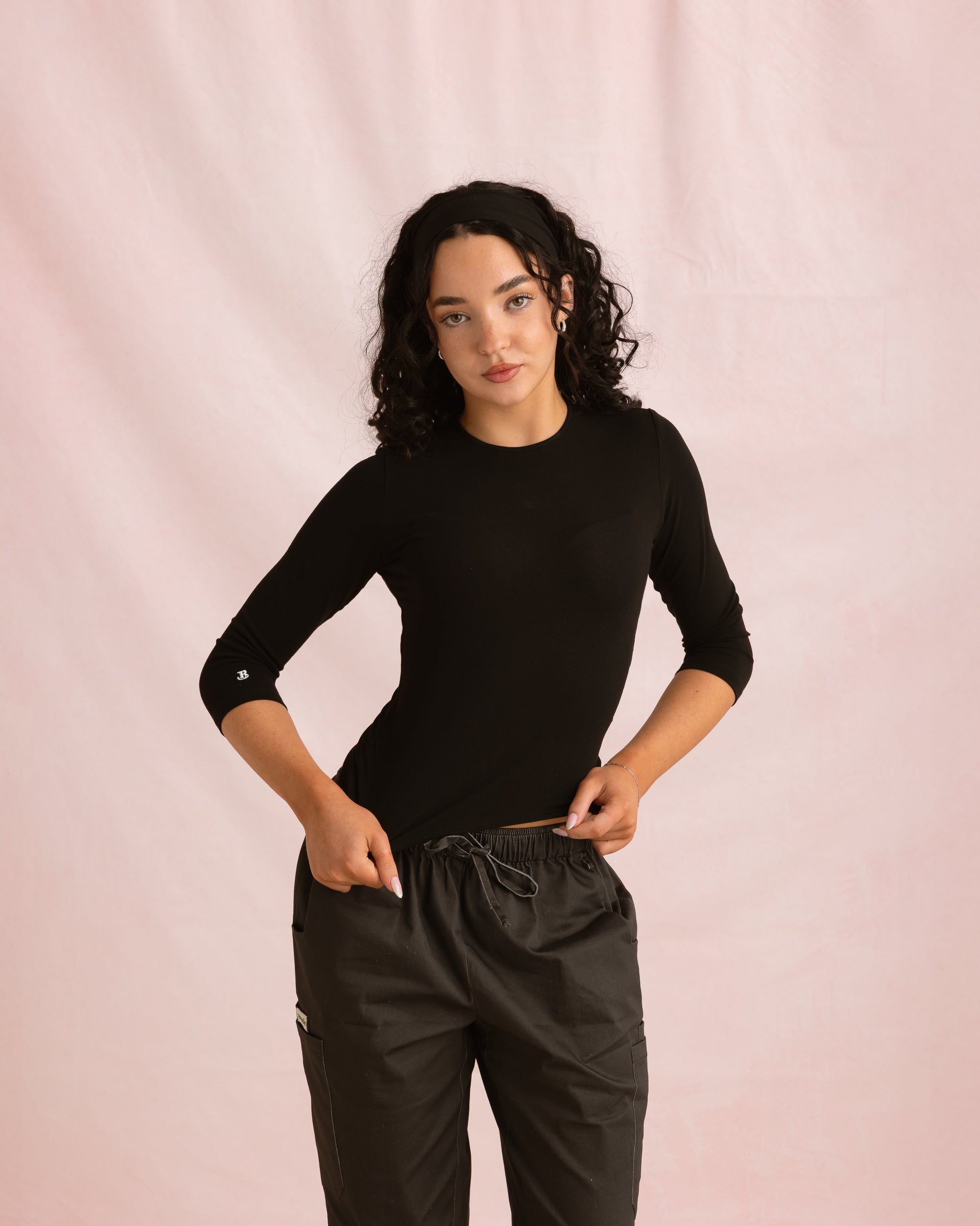 Crewneck Bamboo ¾ Sleeve Top | Black