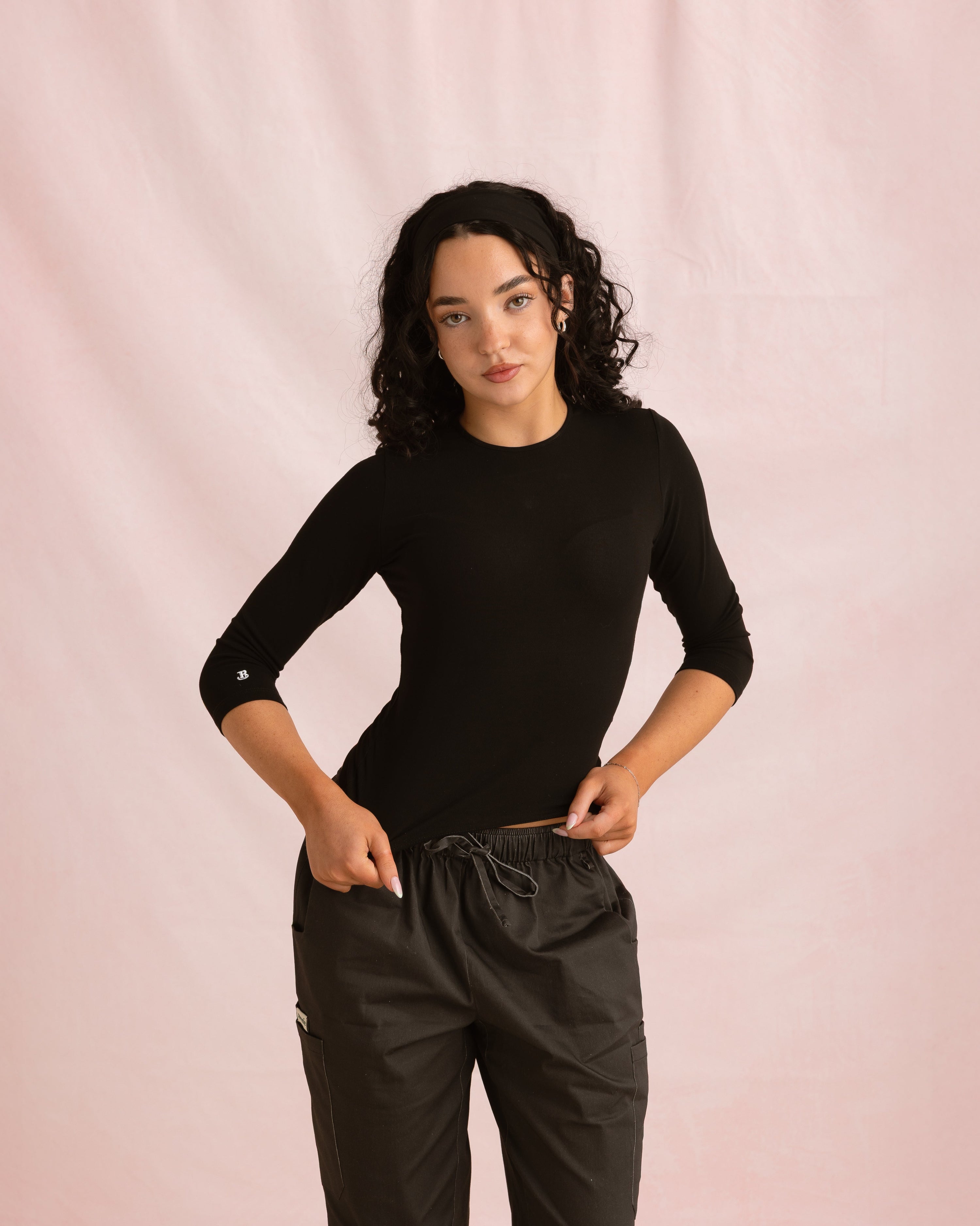 Crewneck Bamboo ¾ Sleeve Top | Black