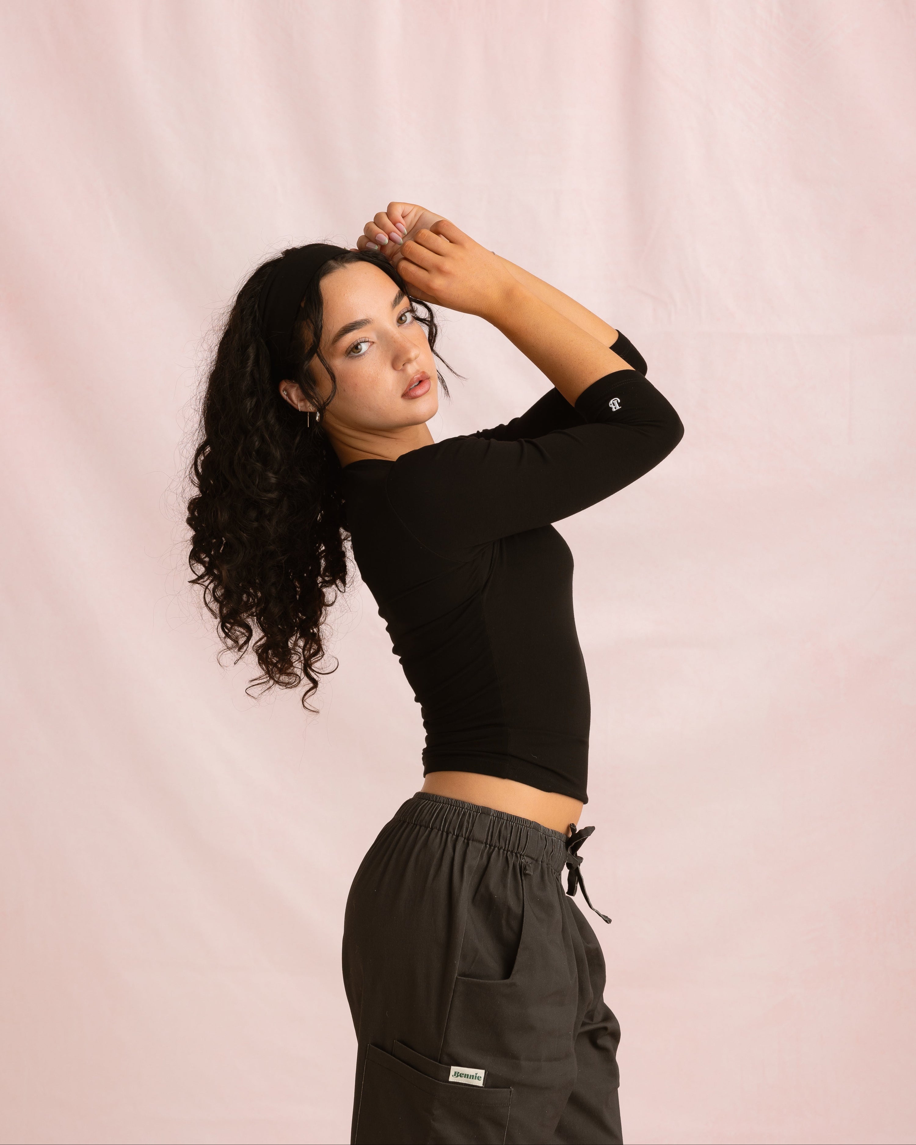 Crewneck Bamboo ¾ Sleeve Top | Black