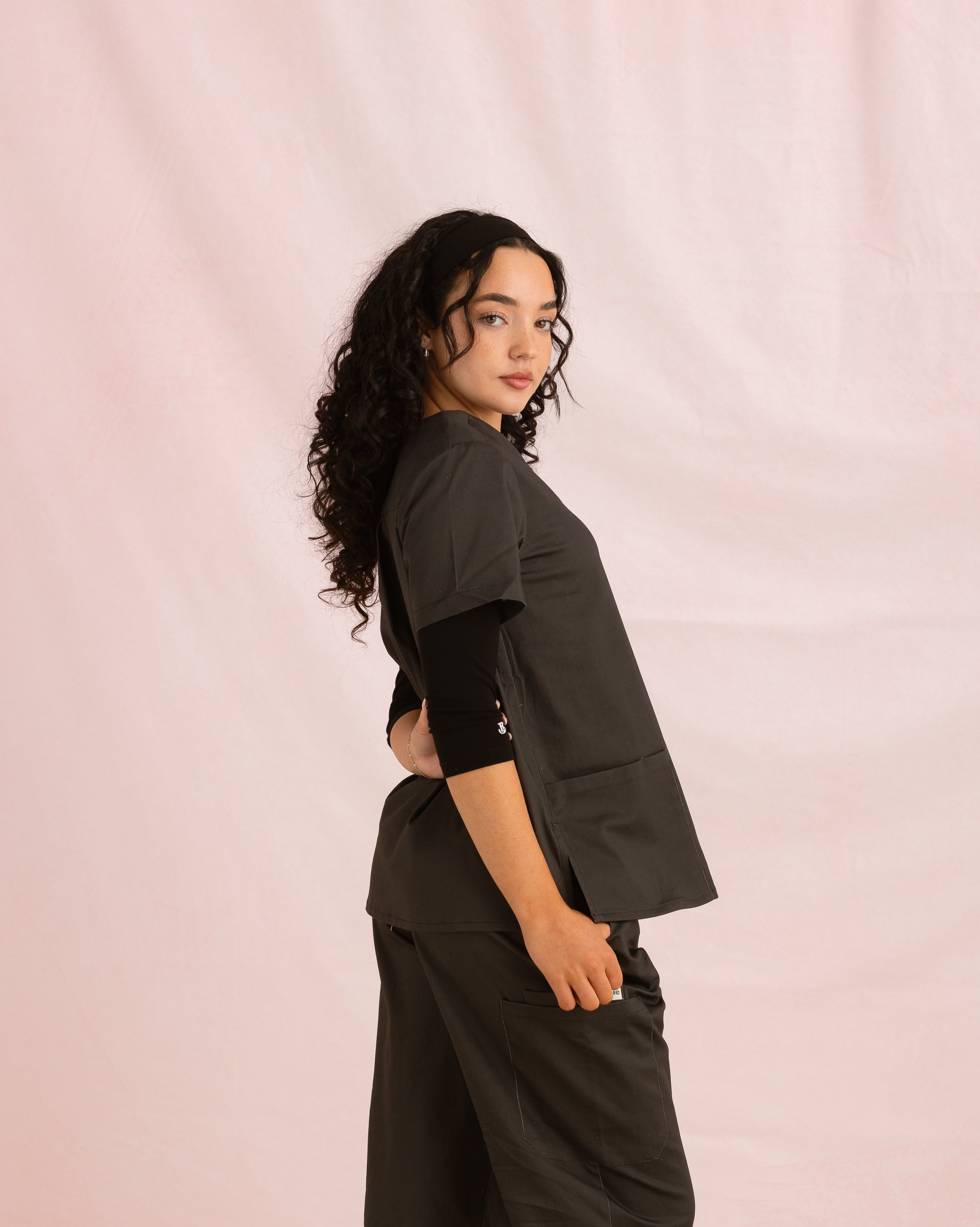Crewneck Bamboo ¾ Sleeve Top | Black