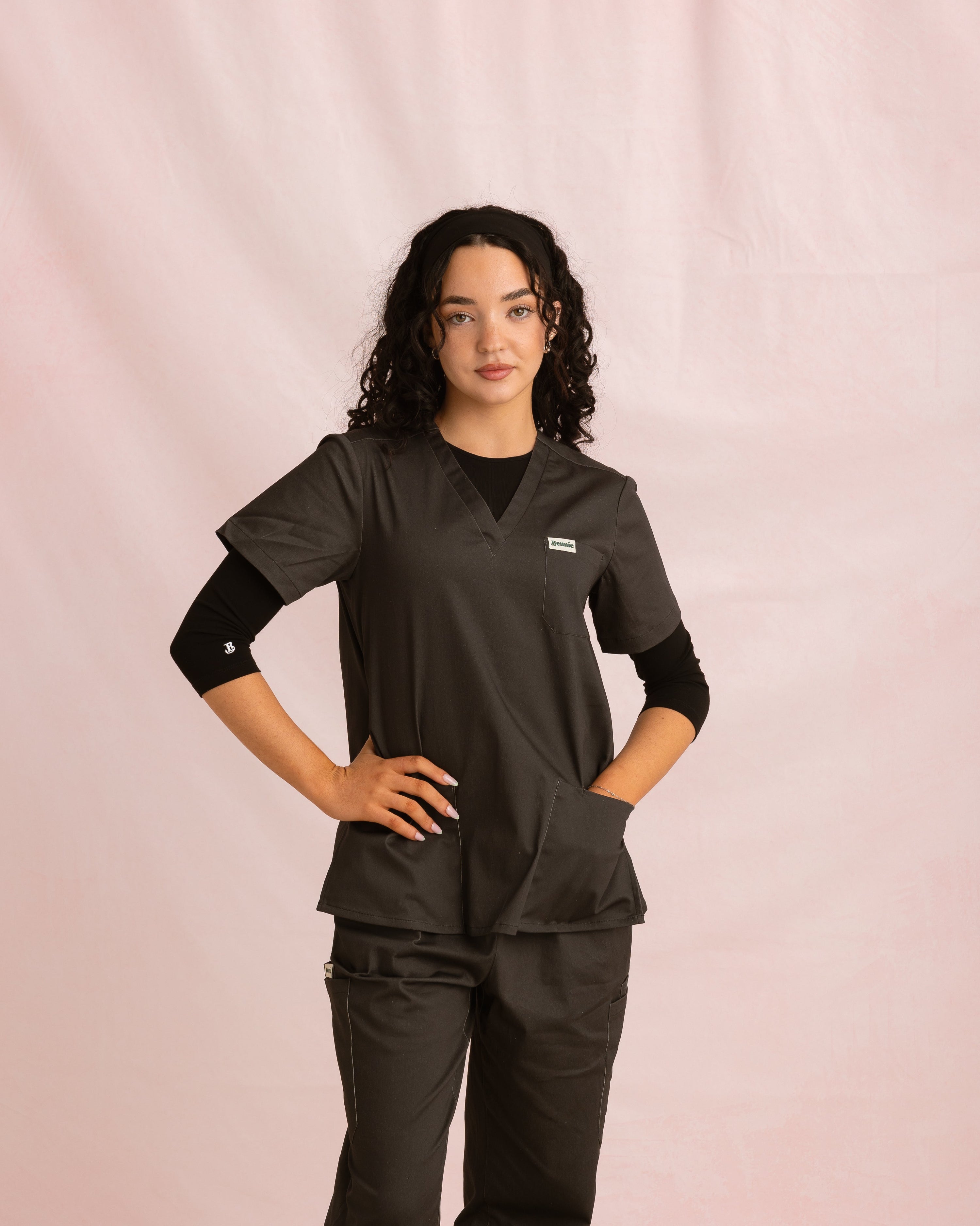 Crewneck Bamboo ¾ Sleeve Top | Black