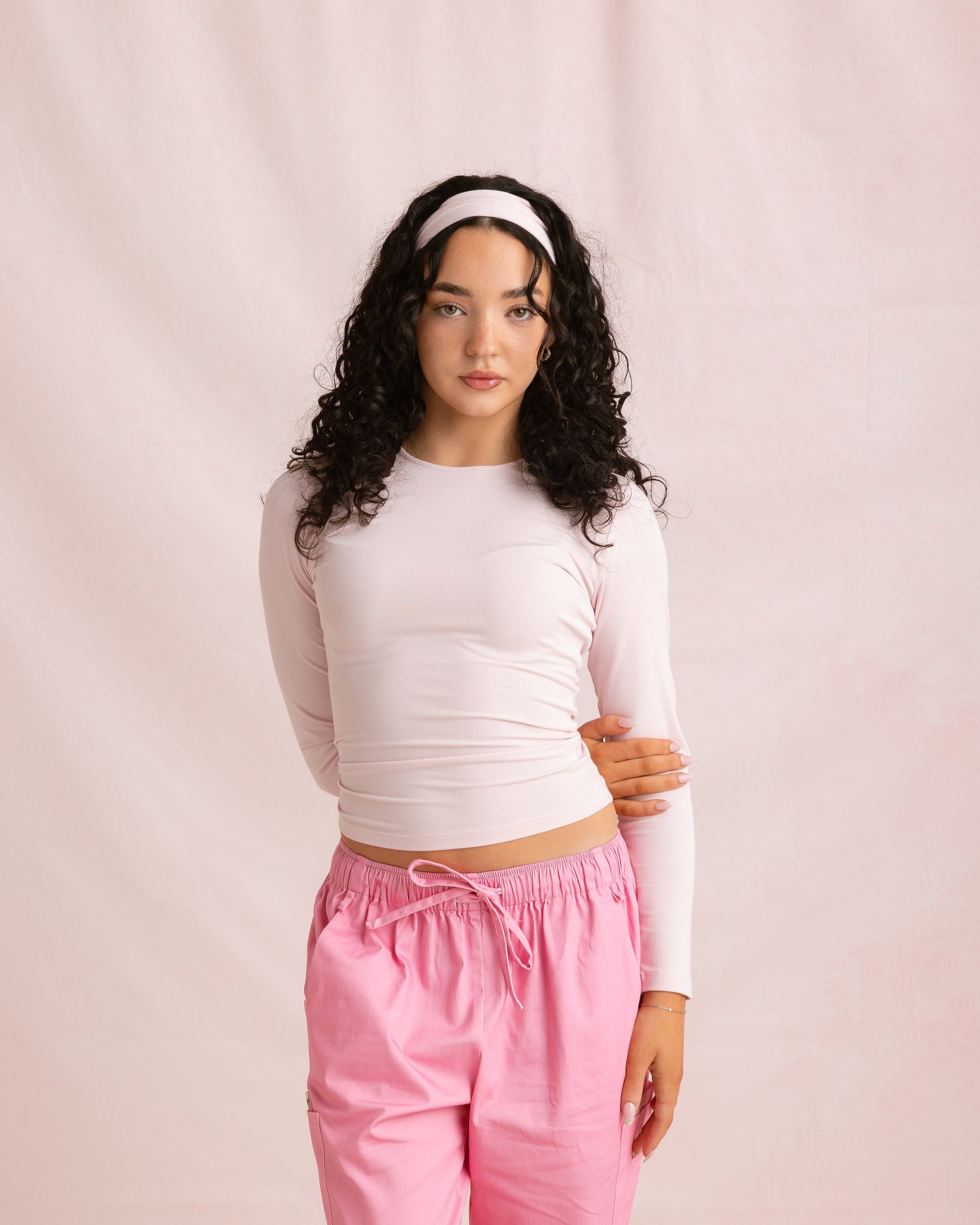 Crewneck Bamboo Long Sleeve Top | Blush