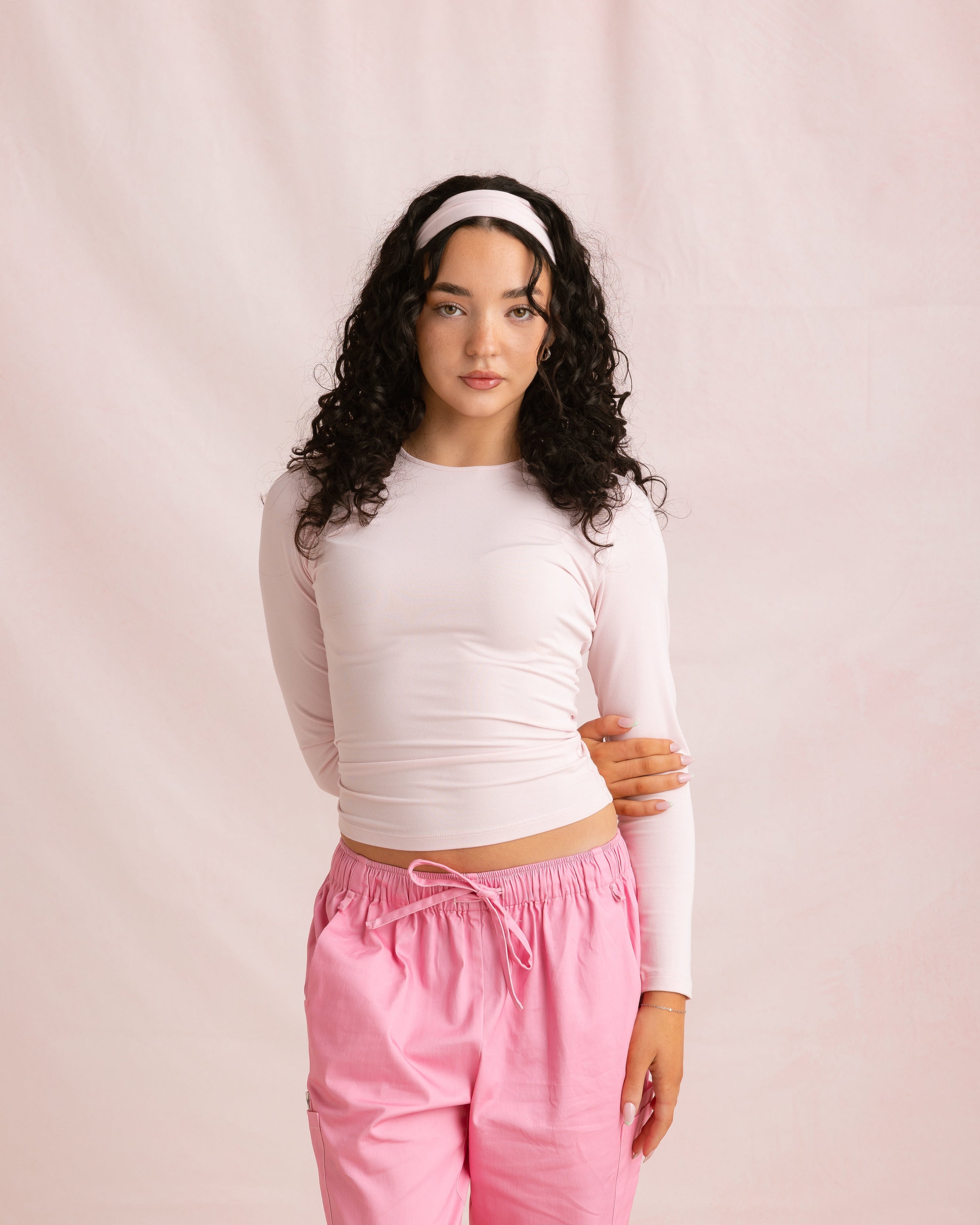 Crewneck Bamboo Long Sleeve Top | Blush