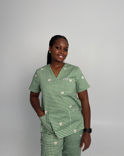 Ava Gingham Scrub Set