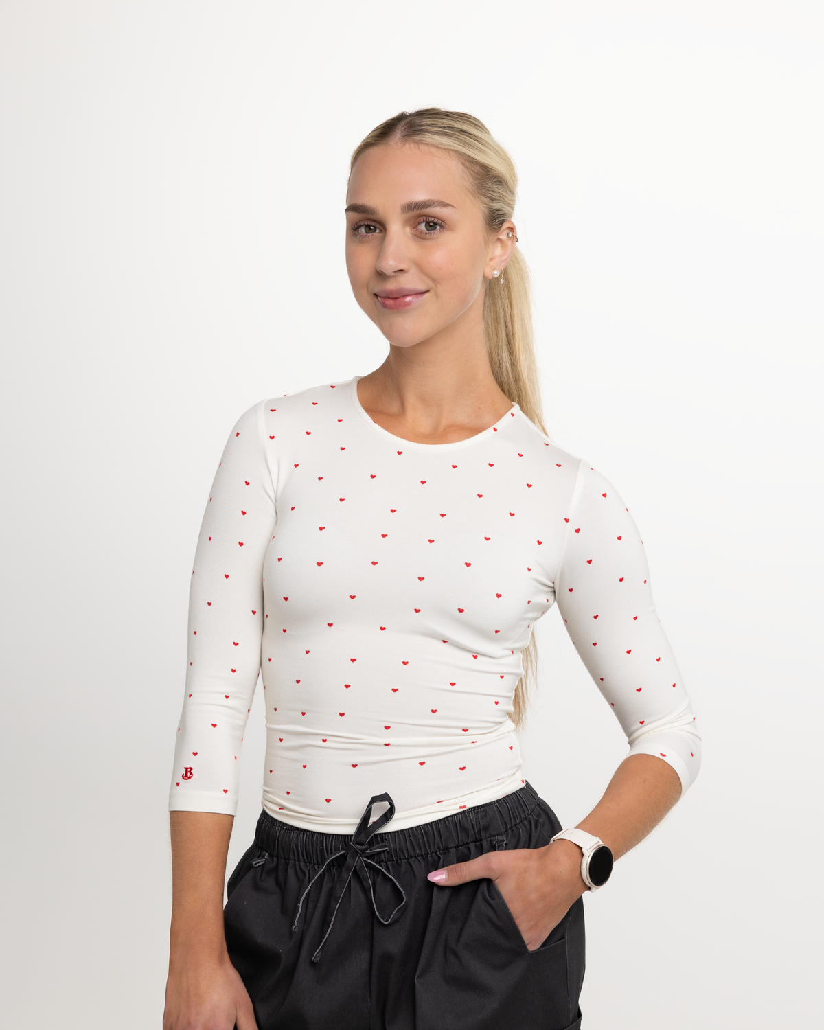 Bamboo ¾ Underscrubs | Red Hearts